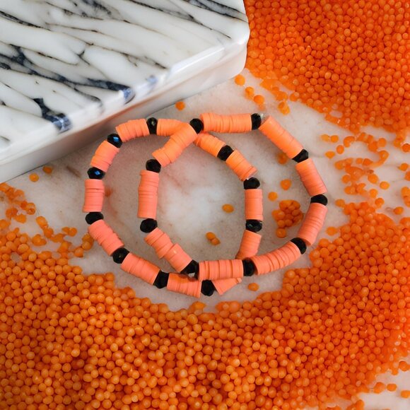 Neon Orange fimo bracelets-2 set - Picture 1 of 2